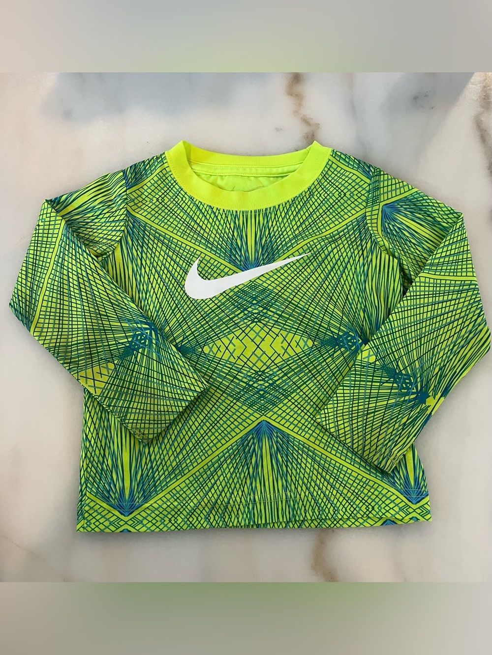 Nike Toddler Neon Green and Blue Long-Sleeve Shirt